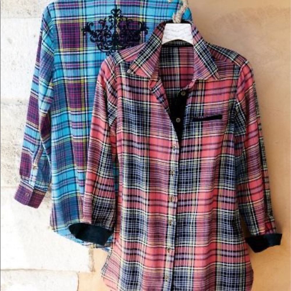 Soft Surroundings Highlands Pink Plaid Flannel